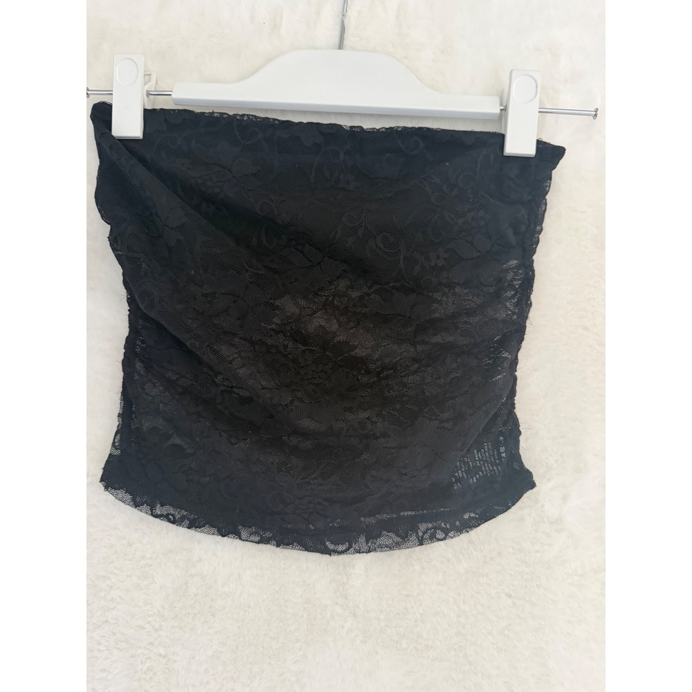Black Sheer Floral Lace Tube Top Strapless Crop XS Floral Mesh Bralette Layering